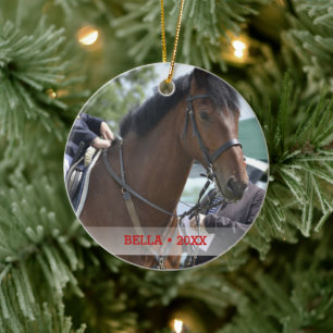 Ornamento De Cerâmica Árvore de Natal de Foto e Nome de Cavalo de Pet P