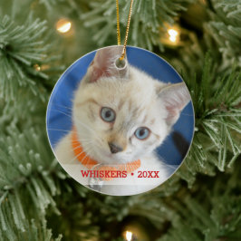 Ornamento De Cerâmica Árvore de Natal de Foto e Nome de Gato de Pet Pers