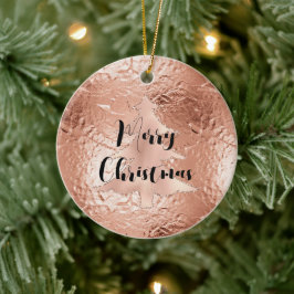 Ornamento De Cerâmica Árvore de Natal de Glam Glitter rosa Dourada