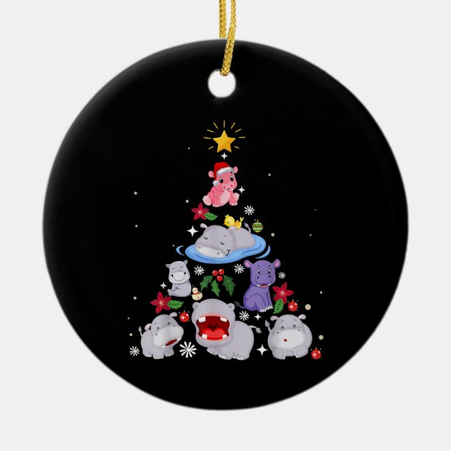 Ornamento De Cerâmica Árvore de Natal de Hippo Engraçado | Xmas Hippopot (Frente)