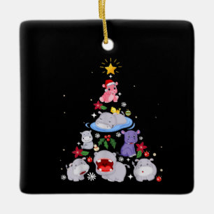 Ornamento De Cerâmica Árvore de Natal de Hippo Engraçado Xmas Hippopot