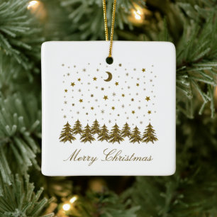 Ornamento De Cerâmica Árvore de Natal de ouro faísca, lua, estrelas