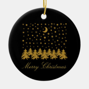 Ornamento De Cerâmica Árvore de Natal de ouro faísca, lua, estrelas em p