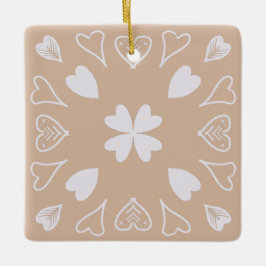 Ornamento De Cerâmica Árvore de Natal de Padrão Folk do Coração bege