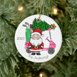 Ornamento De Cerâmica Árvore de Natal de Papais noeis de Golfe Rosa Pers