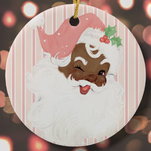 Ornamento De Cerâmica Árvore de Natal de Papais noeis Pretos Vintage Ro