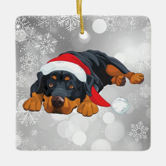 Ornamento De Cerâmica Árvore de Natal de Papais noeis Rottweiler (Frente)