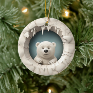Ornamento De Cerâmica Árvore de Natal de Urso Polar Bonito de Estilo 3D