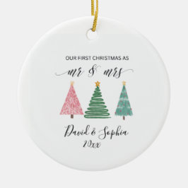 Ornamento De Cerâmica árvore de Natal desenhada à mão por um boho minima