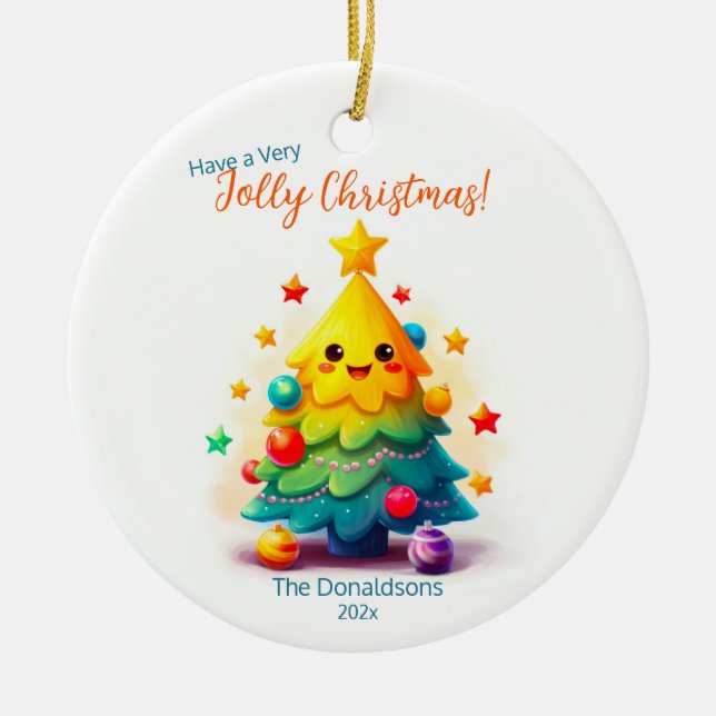 Ornamento De Cerâmica Árvore de Natal divertida (Frente)