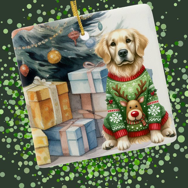 Ornamento De Cerâmica Árvore de Natal do ouro Retriever (Criador carregado)