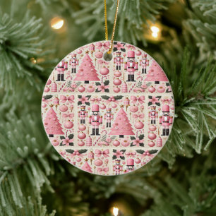 Ornamento De Cerâmica Árvore de Natal do Quebra-Nozes Rosa
