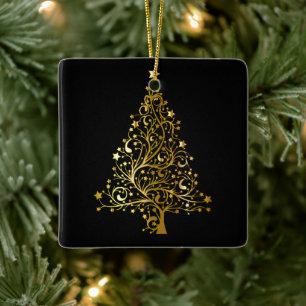 Ornamento De Cerâmica Árvore de Natal Dourada