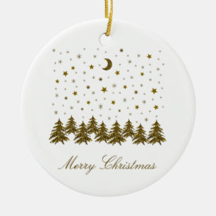 Ornamento De Cerâmica Árvore de Natal dourada brilhante, lua, estrelas