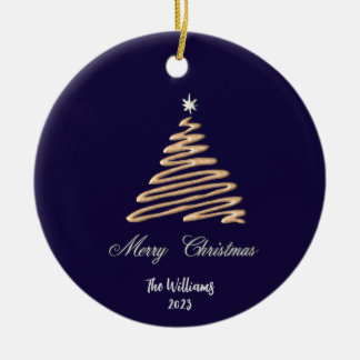 Ornamento De Cerâmica Árvore de Natal Dourada personalizada