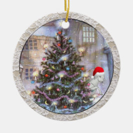 Ornamento De Cerâmica Árvore de Natal e Capim em Santa Chapéu