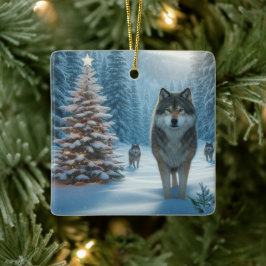 Ornamento De Cerâmica Árvore de Natal e Lobos