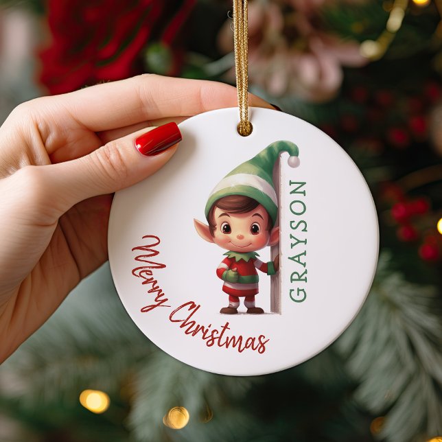 Ornamento De Cerâmica Árvore de Natal Elfo Personalizada para Crianças (Criador carregado)