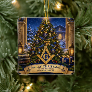 Ornamento De Cerâmica Árvore de Natal em Aquarela Maçônica Maçom