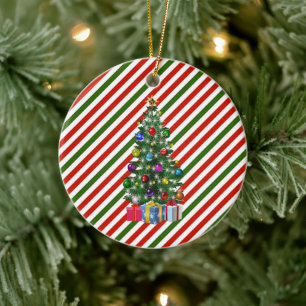 Ornamento De Cerâmica Árvore de Natal em Listras de Feriado