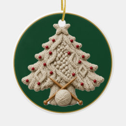 Ornamento De Cerâmica Árvore de Natal em Tricô de Corda Aran, Personaliz