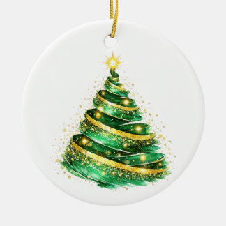 Ornamento De Cerâmica Árvore de Natal em Turbilhão Dourado Verde Esmeral