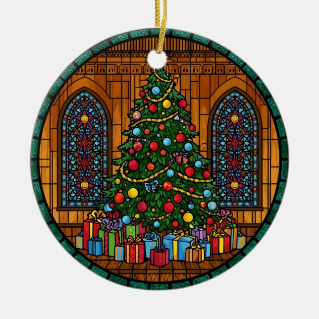 Ornamento De Cerâmica Árvore de Natal em Vidro Colorido Mágico (Frente)