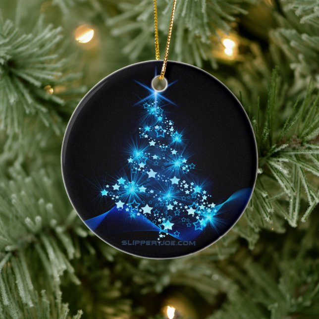 Ornamento De Cerâmica árvore de Natal estilizada SlipperyJoe azul brilha (Árvore)