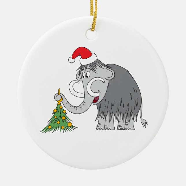Ornamento De Cerâmica Árvore de Natal Feliz Mammoth Santa Hat (Frente)