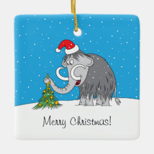 Ornamento De Cerâmica Árvore de Natal Feliz Mammoth Santa Hat