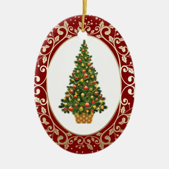 Ornamento De Cerâmica Árvore de Natal Festiva Personalizada (Frente)