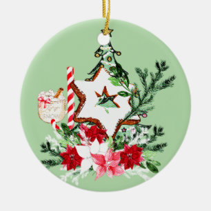 Ornamento De Cerâmica Árvore de Natal Flores JOY Cana de Açúcar