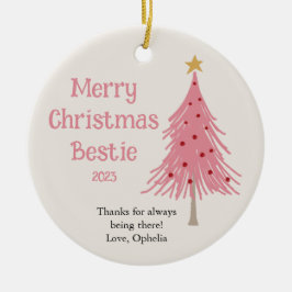 Ornamento De Cerâmica Árvore de Natal Fofa Bege Rosa