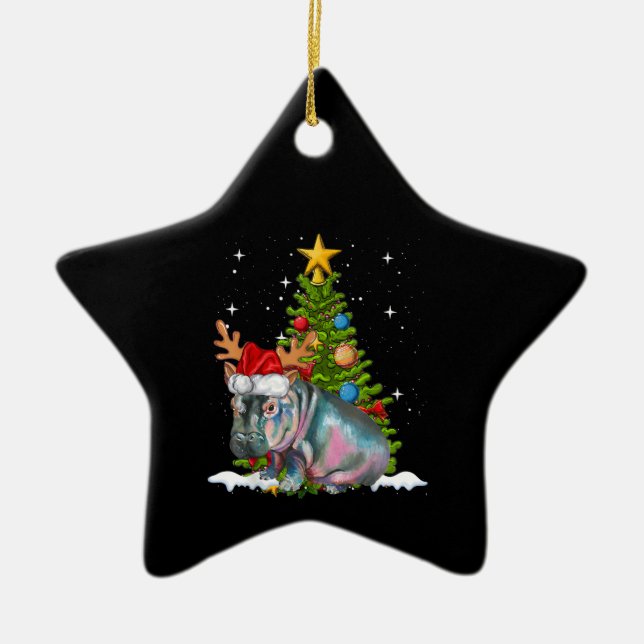 Ornamento De Cerâmica Árvore de Natal Hippopotamus (Frente)