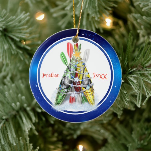 Ornamento De Cerâmica Árvore de Natal Kayak personalizada (Árvore)