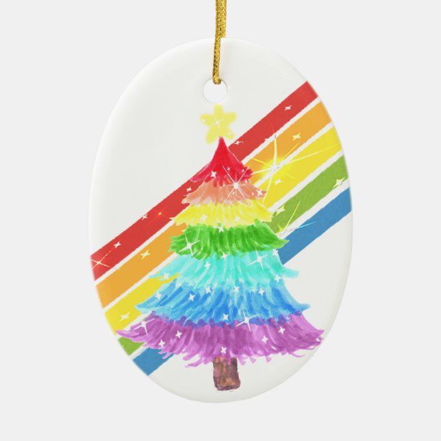 Ornamento De Cerâmica Árvore de Natal LGBTQ (Frente)