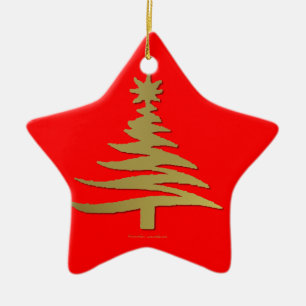 Ornamento De Cerâmica Árvore de Natal Moderna Estêncil Impressão Dourada