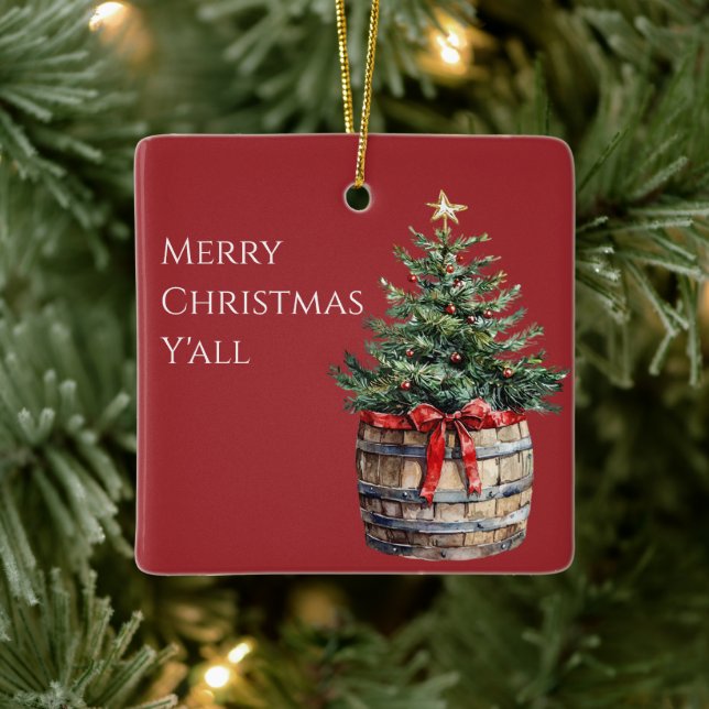 Ornamento De Cerâmica Árvore de Natal Ocidental em Barrel (Árvore)
