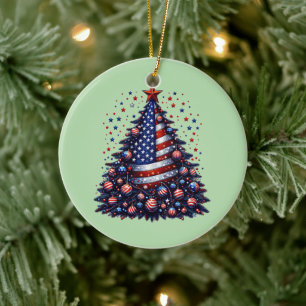 Ornamento De Cerâmica Árvore de Natal Patriótica americana