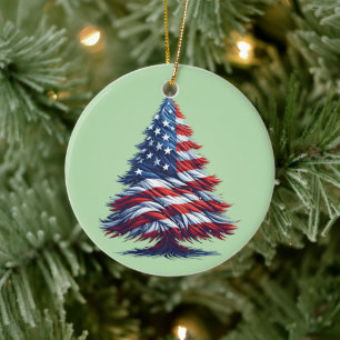 Ornamento De Cerâmica Árvore de Natal Patriótica americana