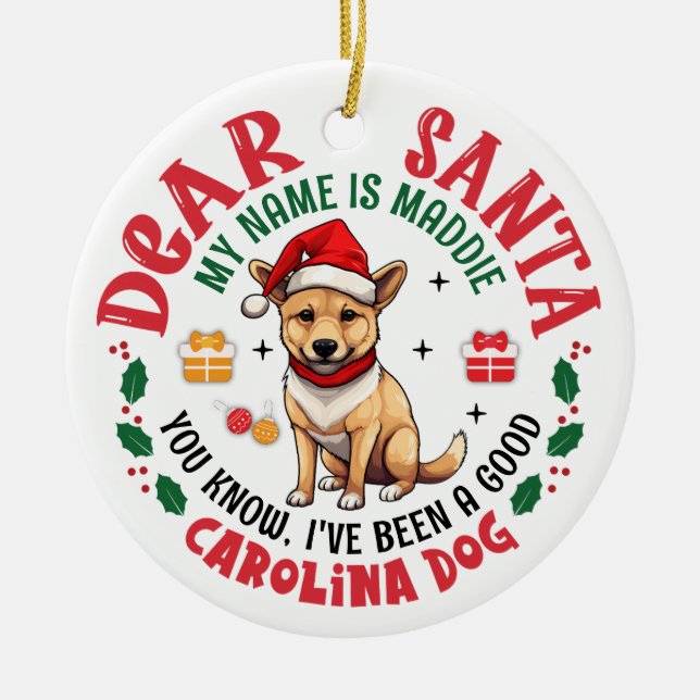 Ornamento De Cerâmica Árvore de Natal Personalizada Carolina Dog (Frente)