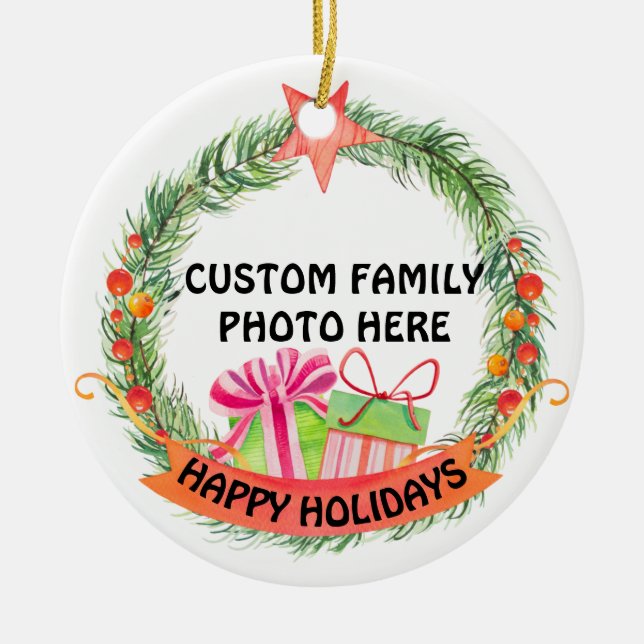 Ornamento De Cerâmica Árvore de Natal Personalizada de Fotografia (Frente)