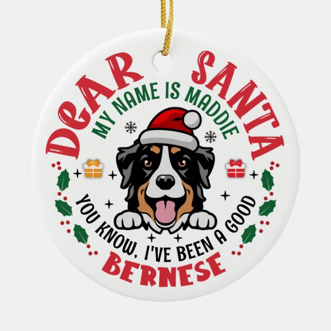Ornamento De Cerâmica Árvore de Natal Personalizada do Cão de Montanha B (Frente)