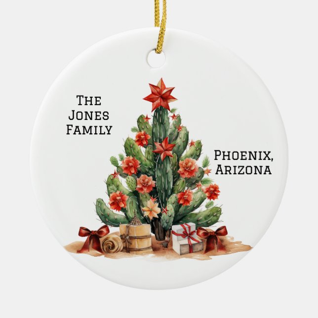 Ornamento De Cerâmica Árvore de Natal Personalizada do Deserto/Sudoeste  (Frente)