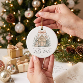 Ornamento De Cerâmica Árvore de Natal Personalizada do Primeiro Natal do