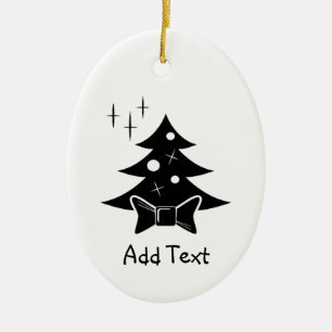 Ornamento De Cerâmica Árvore de Natal Preta e Branca Personalizada