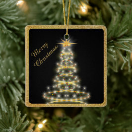 Ornamento De Cerâmica Árvore de Natal Preta em Ouro Elegante