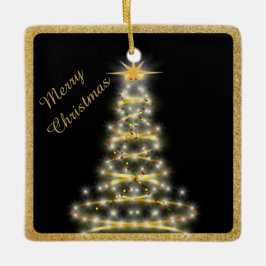 Ornamento De Cerâmica Árvore de Natal Preta em Ouro Elegante