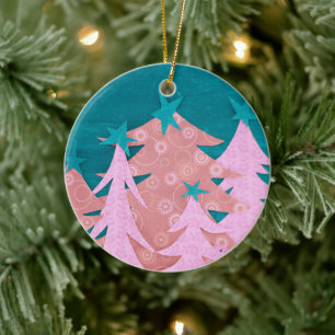 Ornamento De Cerâmica Árvore de Natal Rosa Caprichosa