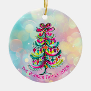 Ornamento De Cerâmica Árvore de Natal Rosa Orgulho Arco-íris